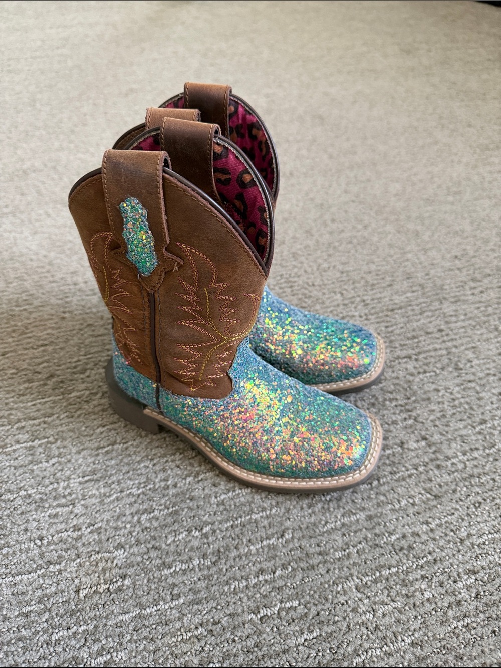 Shyanne Girls Brown & Teal Glitter Cowboy Boots